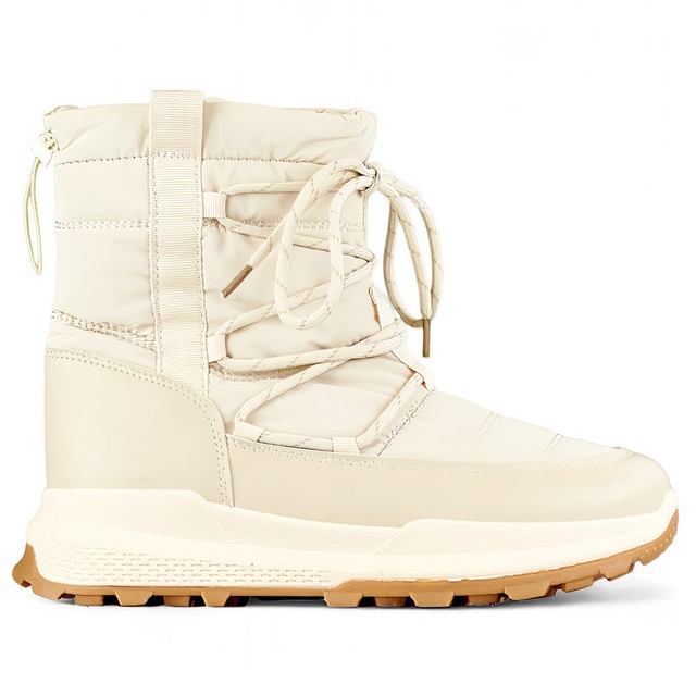 Beige sports snow boots, women's insulated winter shoes with a flat sole