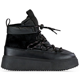 Black snow boots with a cuff, insulated women's winter boots with a thick sole