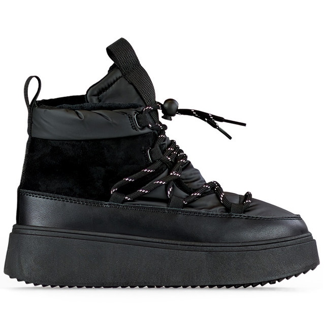 Black snow boots with a cuff, insulated women's winter boots with a thick sole
