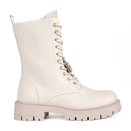 Seastar Light beige women's worker boots with pins