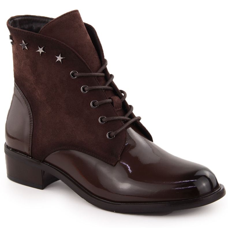 Women's patent leather ankle boots with brown rivets Sabatina DM24-25P