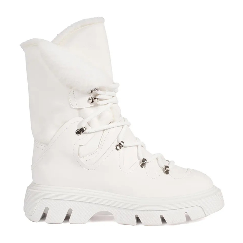 Seastar Women's white lace-up snow boots with fur on the platform