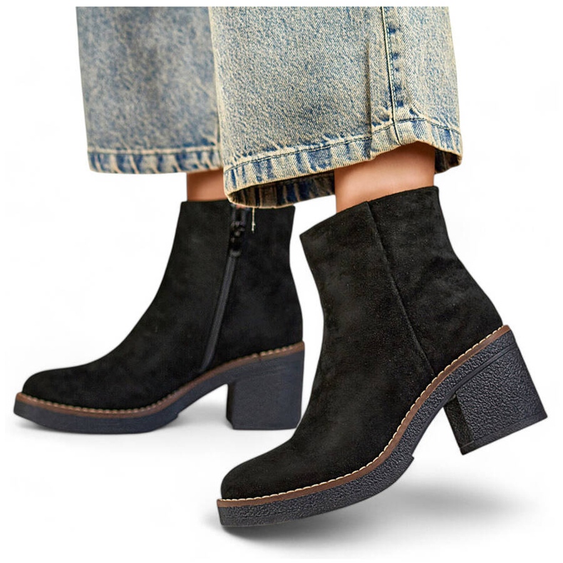 Women's classic suede high-heeled boots, black 9613B