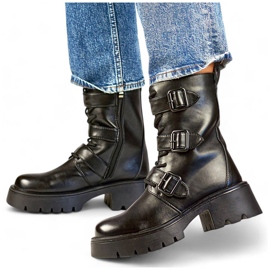 Women's high motorcycle boots with buckles, black GD-FL2206B Women's high motorcycle boots with buckles, black GD-FL2206B