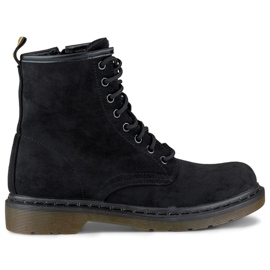 Women's suede black suede worker boots H1080B