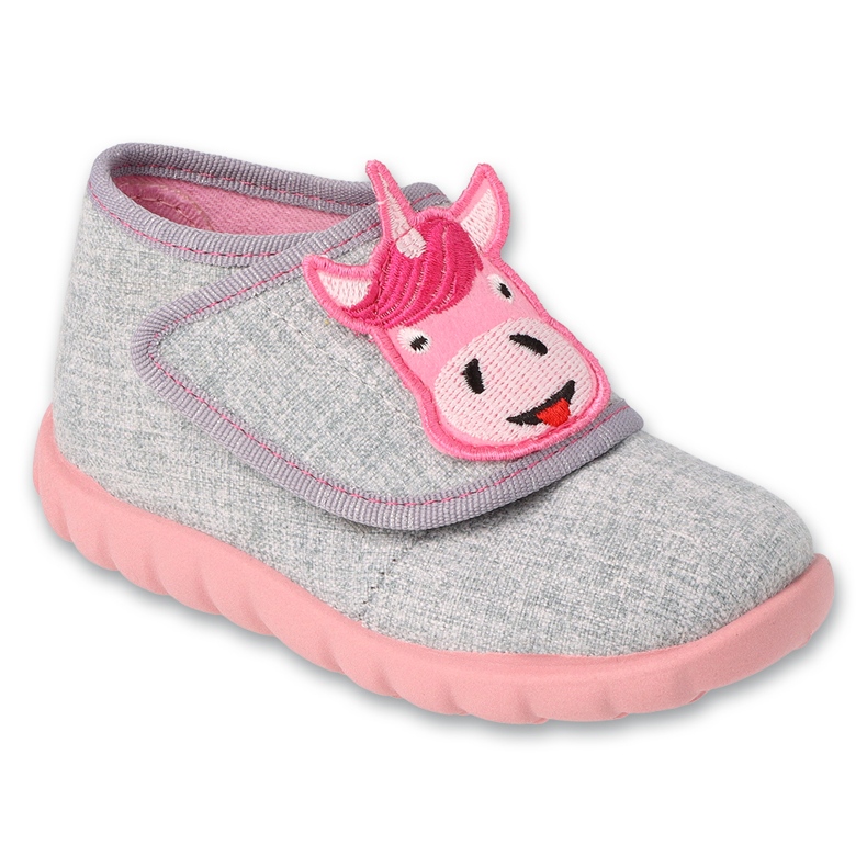 Befado children's slippers with velcro 454P03, gray with unicorn application grey