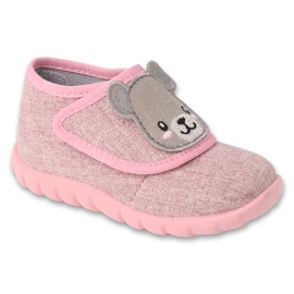 Befado children's slippers with Velcro 454P037 pink with a teddy bear application