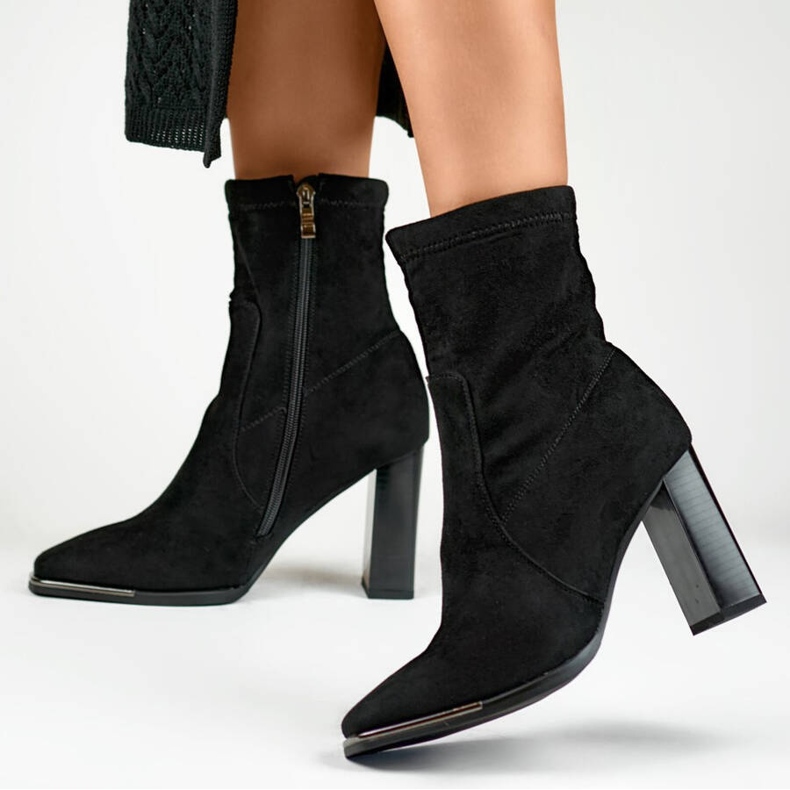 Women's suede ankle boots, black, GD-FL2098B