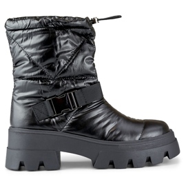 Women's snow boots with a thick sole, black JH21-22B