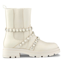 Women's Chelsea boots with pearls, beige 58090-1BE