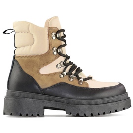 Women's beige and black lace-up ankle boots A-852KH Women's beige and black lace-up ankle boots A-852KH