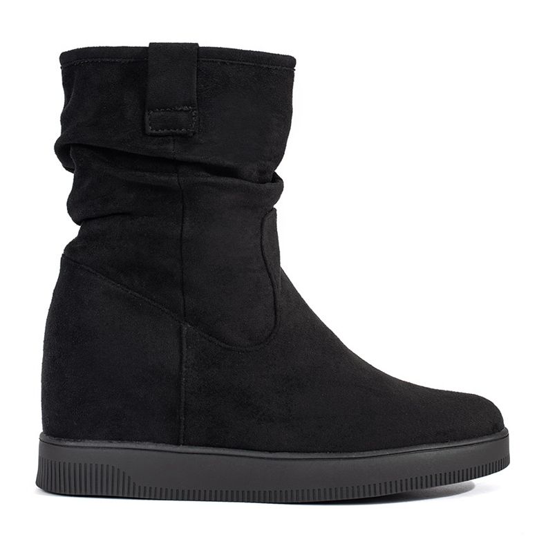 Black suede women's ankle boots with a hidden wedge