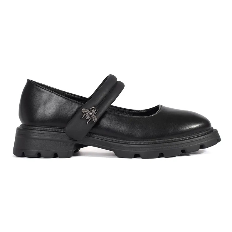 Goodin Black women's shoes with a flat sole and a metallic application