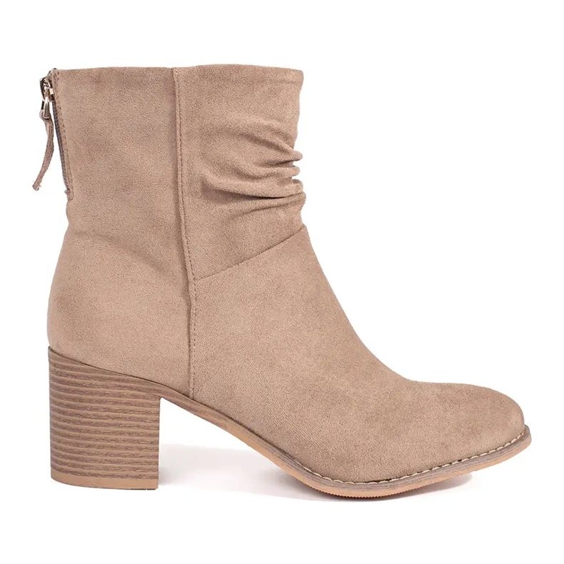Beige suede women's ankle boots with a ruffled upper Beige suede women's ankle boots with a ruffled upper