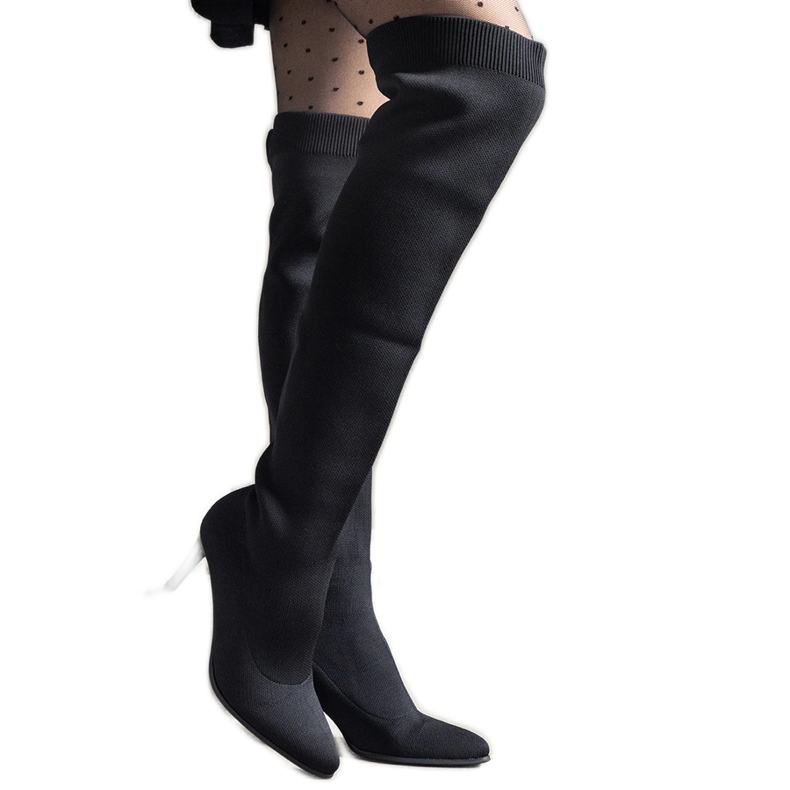 Black slip-on high-heeled boots with an elastic Atari upper