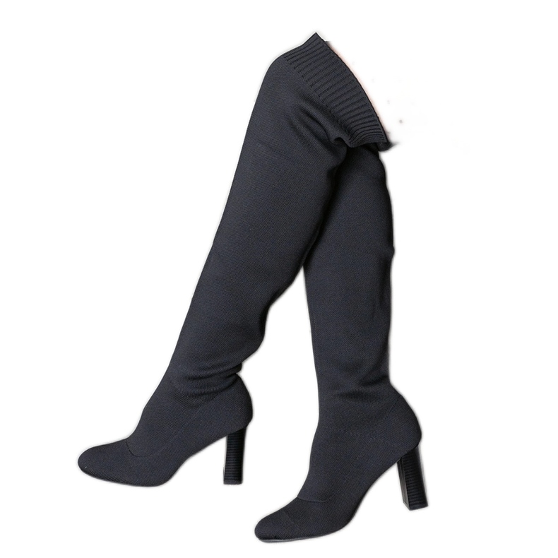 Black slip-on high-heeled boots with a flexible Flamme upper