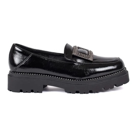 Goodin Women's black platform moccasins decorated with a buckle and rhinestones Goodin Women's black platform moccasins decorated with a buckle and rhinestones