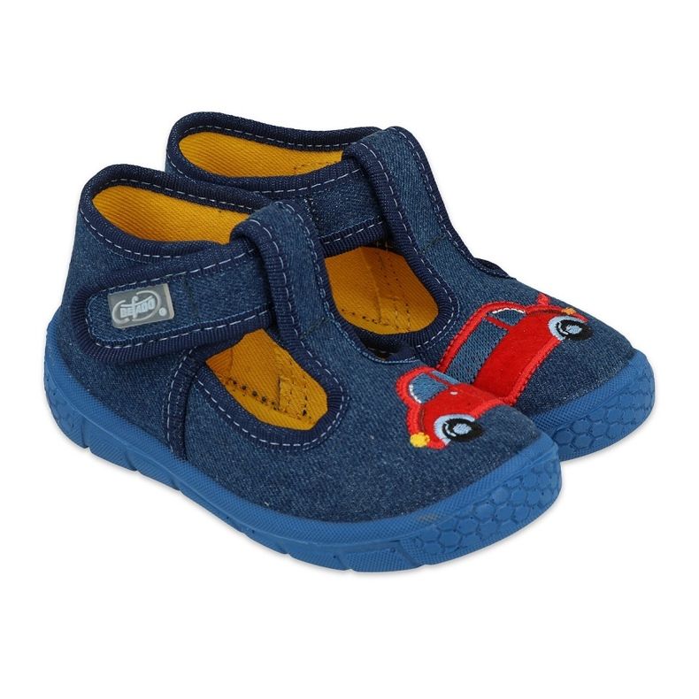 Befado children's slippers with Velcro 631P046, navy blue, with a car application