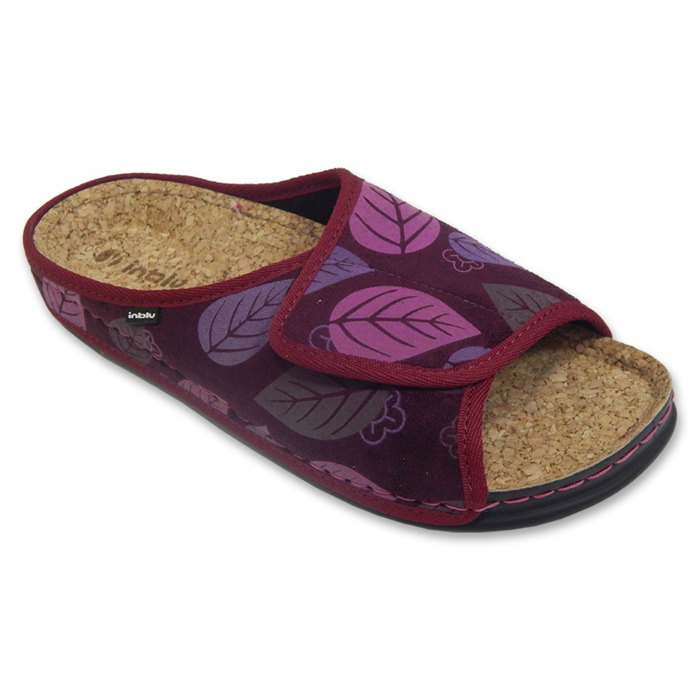 Inblu women's slippers with cork insert 155D158, burgundy with leaves red