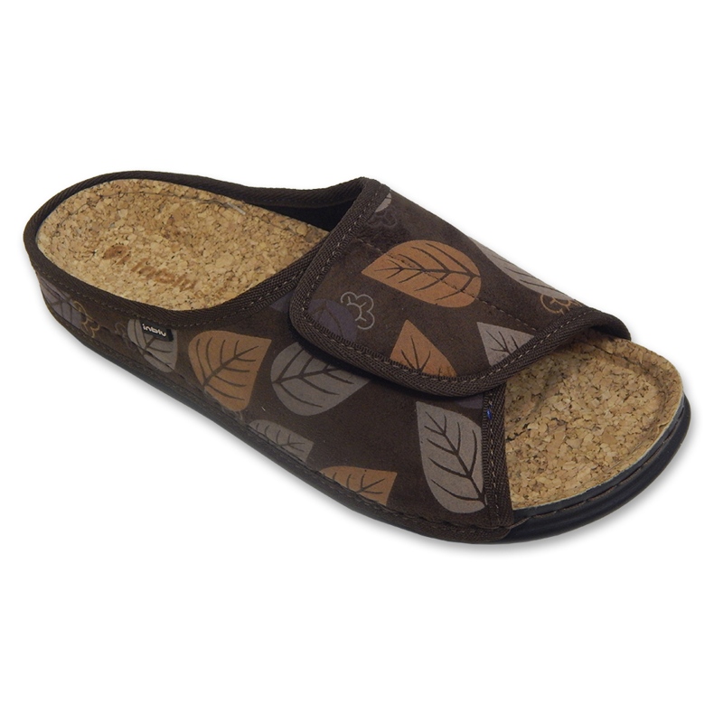 Inblu women's slippers with cork insole 155D157, brown, with leaves