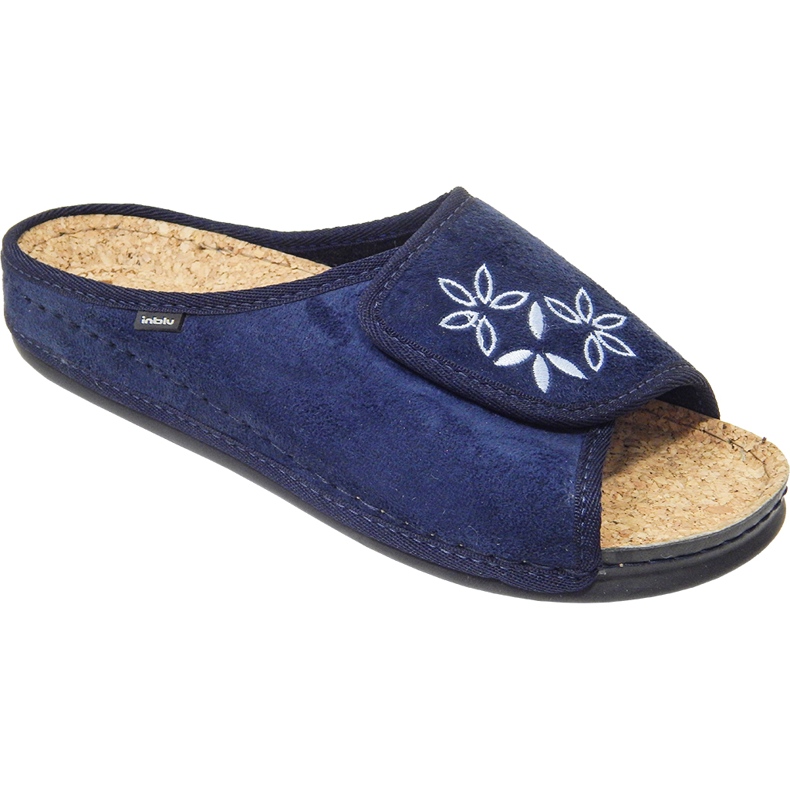 Inblu women's slippers Korków 155d153 blue with embroidery