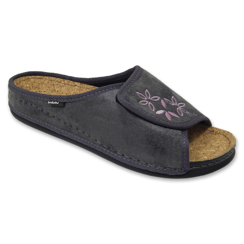 Inblu women's slippers with cork insole 155D154, gray with embroidery grey