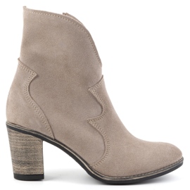 Olivier Lucy women's leather ankle boots, dark beige - elegant suede high-heeled ankle boots