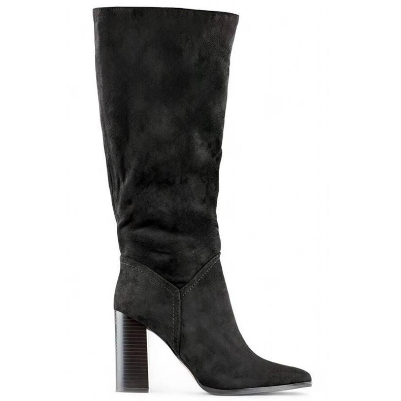 Women's suede high-heeled boots, black, X829B