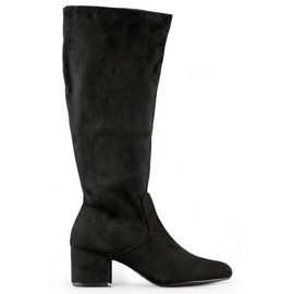 Women's suede boots with low heels, black 23063B