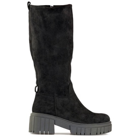 Women's suede boots with a thick sole, black DE1056B Women's suede boots with a thick sole, black DE1056B