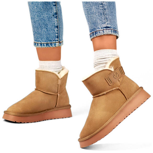 Women's suede slip-on snow boots, beige 25-97951BE