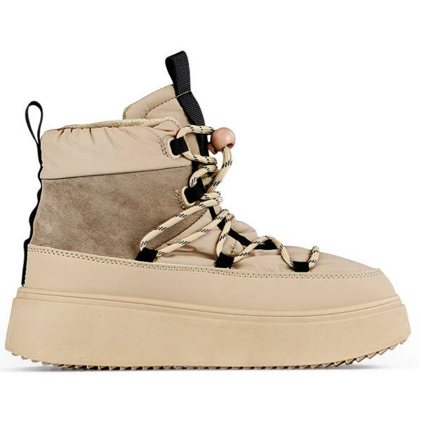 Women's lace-up snow boots with a thick sole, beige 24-72302BE