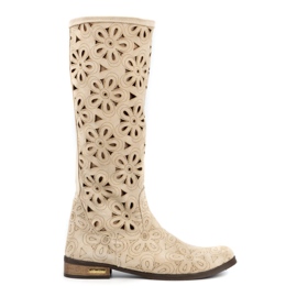 Olivier Women's light beige openwork boots