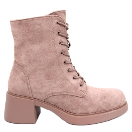 Mayfield Khaki lace-up ankle boots beige