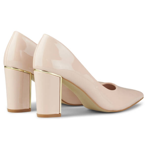 Women's pointed-toe pumps with a decorative heel, patent beige GD-DO112B-BE