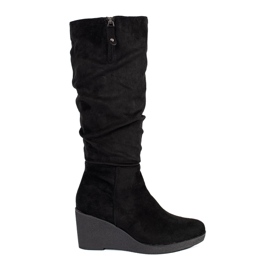 Black suede women's wedge boots