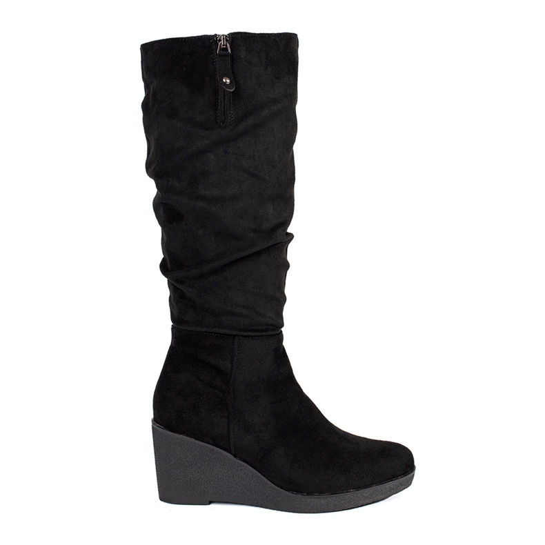 Black suede women's wedge boots
