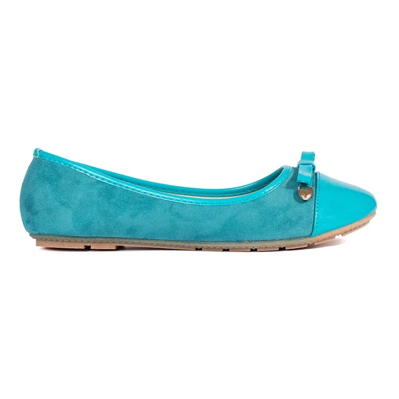 Blue women's flat ballet flats with a patent toe
