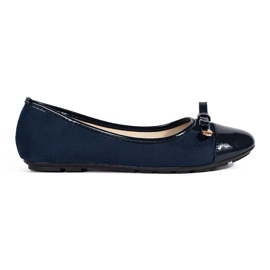 Women's navy blue flat ballet flats with a patent toe