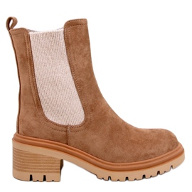 Peredin Khaki Chelsea boots with sweater cuff beige