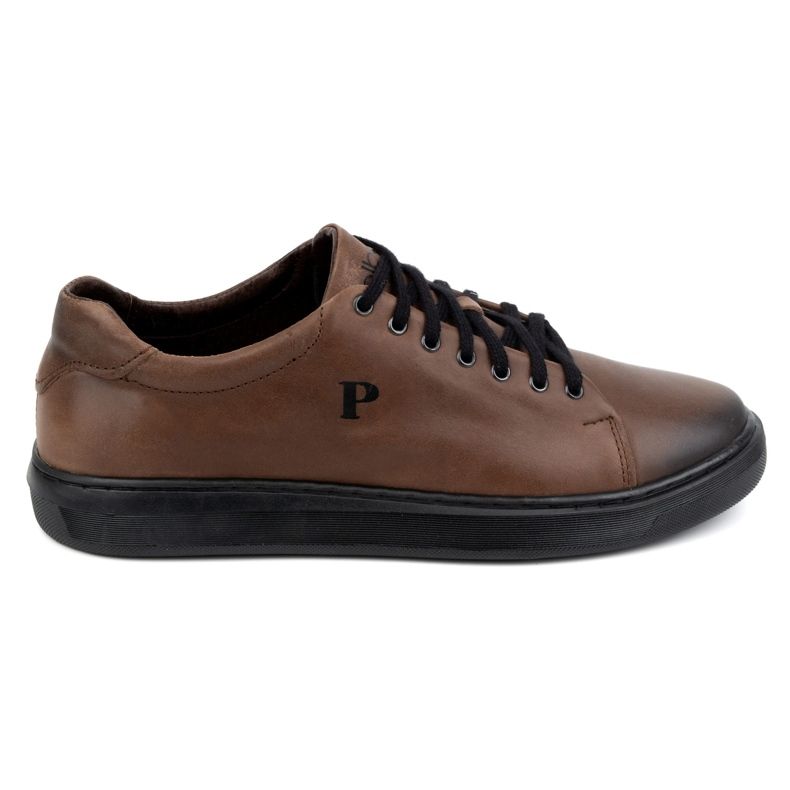 Polbut Men's shoes, leather sneakers 2127, dark brown