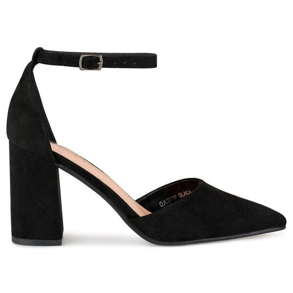 Black high-heeled pumps with ankle fastening QA203B