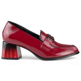 Women's low-heeled shoes, patent burgundy GD-FL478-BUR red