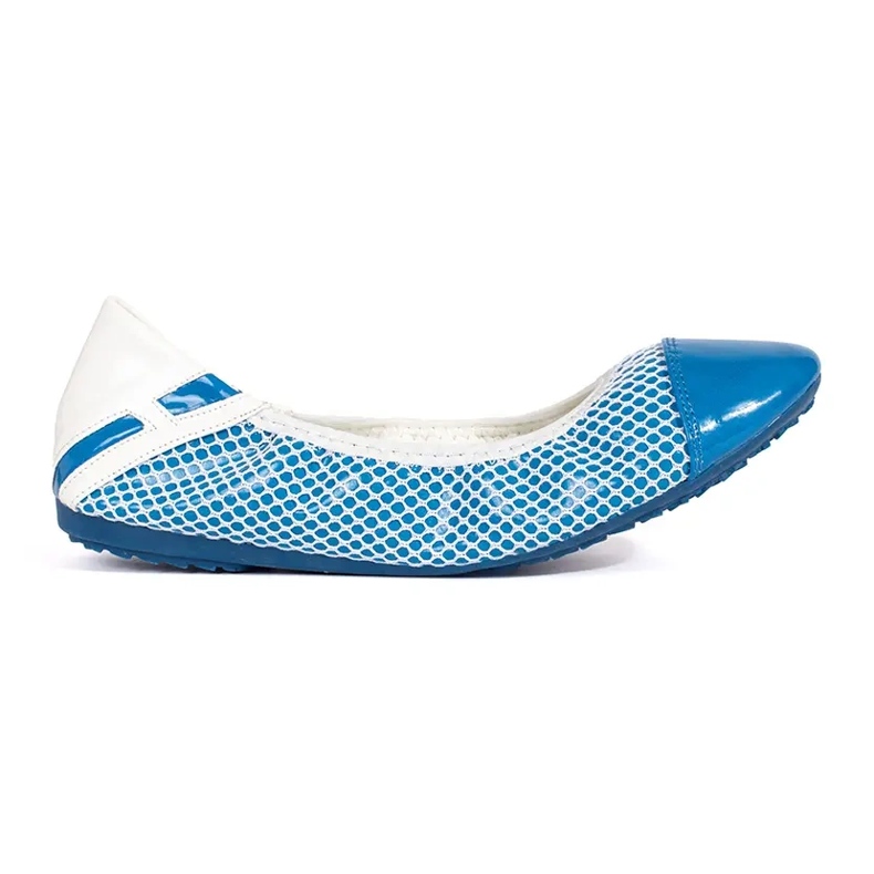 White and blue soft ballet flats with elastic band