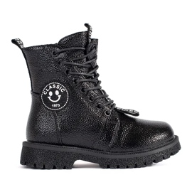 Black lace-up ankle boots insulated with fur