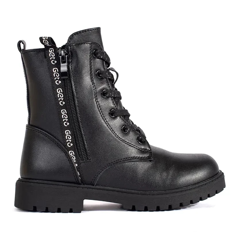 Girls' black lace-up boots