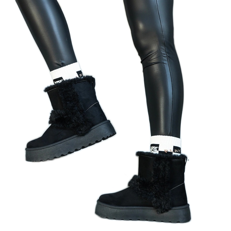Black eco-suede platform snow boots decorated with fur from Peters