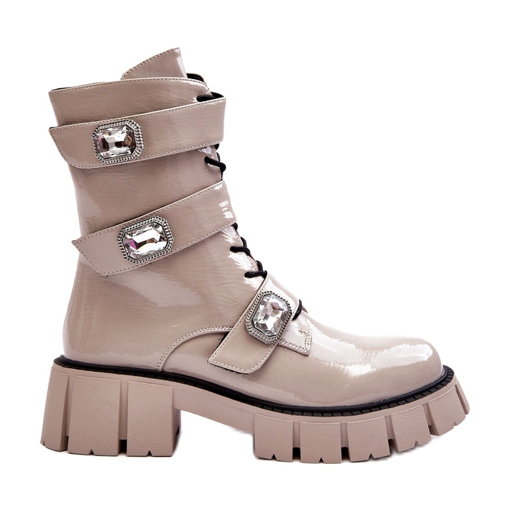 Women's Worker Boots Patent Light Gray S.Barski MR870-61 grey