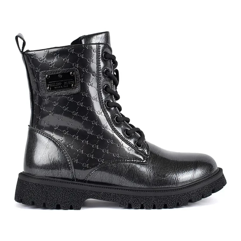 Black patent leather lace-up ankle boots for girls Black patent leather lace-up ankle boots for girls