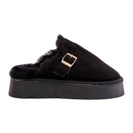 Women's slippers on a thick sole with fur and a buckle, Black Linneola